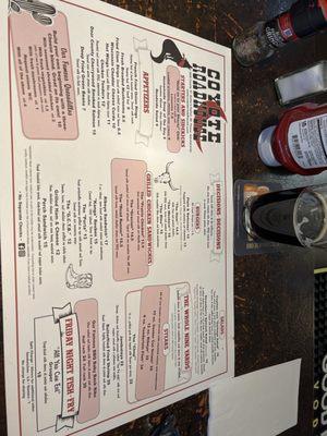 The menu at Coyote Roadhouse