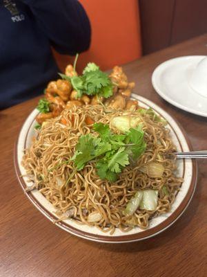 Beef chow mein & orange chicken