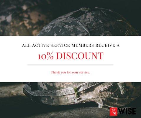 Active service members receive 10% off plus a deployment guarantee!