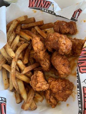 Honey hot wings and fries