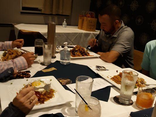 Our groom approaching the Meat & Potatoes! In foreground Korean BBQ Salmon