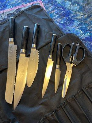 My 12 year old Kershaw Shun knives that are now surgically sharp. Wolf rocks!