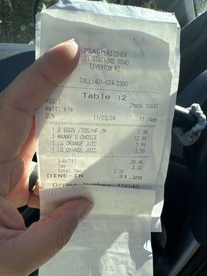 What was taken off the original receipt