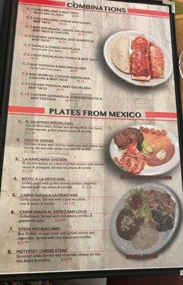 MENU: Combinations & plates from Mexico.