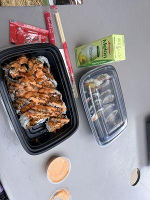 Unagi Shrimp, Beef Kimbap, Korean Milk Drink