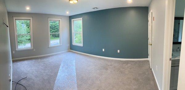 Accent wall in newly carpeted bedroom!