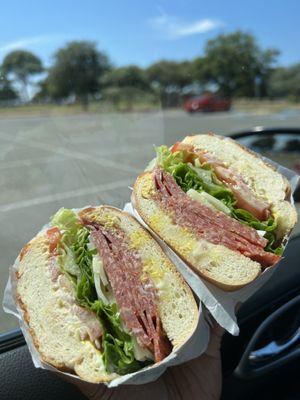 Regular Salami and Cheese sandwich with Dutch Crunch bread and Provolone Cheese