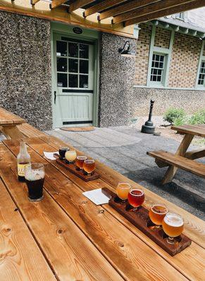 Beer flights under the pavilion