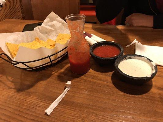 Good but only in Wisconsin would you have a spiced ranch dip for a salsa.