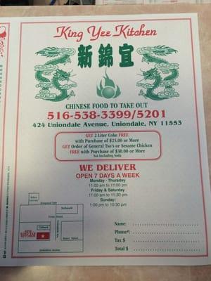 Front of Menu