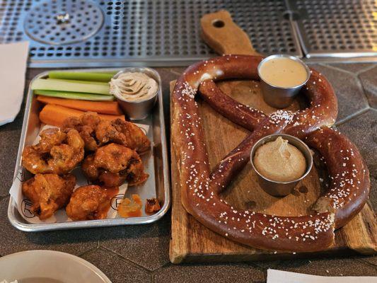 Cauliflower wings and pretzel