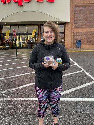 Me with my muffin and energy drink at osky hyvee.