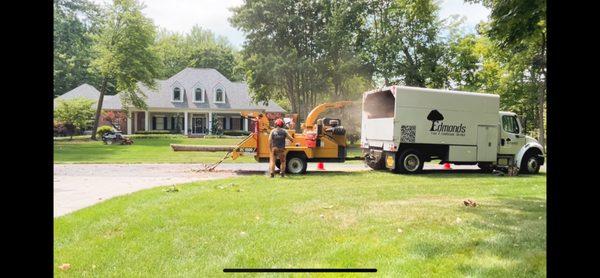 Processing a large log with our brush chipper.