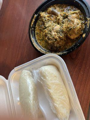 Fufu and chicken egusi