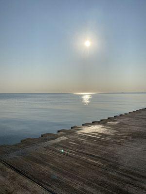 Sun glistening off the smooth water.  Very little current or wind