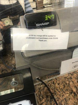 50 cent charge for using card for purchases under $10