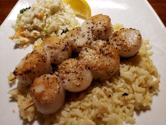 Scallops over rice