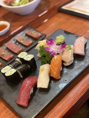 (12/5/24) sushi appetizer.  Behind: peppered tuna with Fresh wasabi.