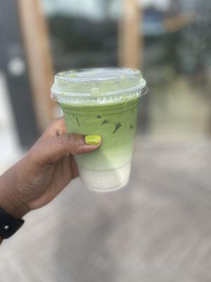 Iced Matcha Latte w/Oat Milk and vanilla