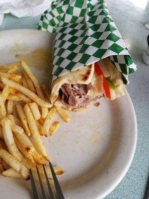 Inside the gyro cheeseburger.