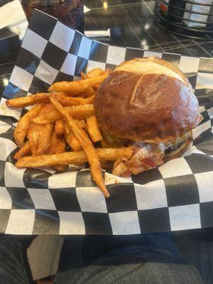 Roadhouse burger with garlic fries