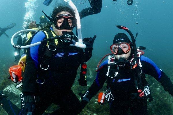 Diving with my daughter.