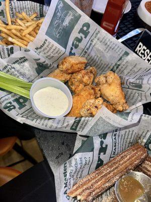 Fries, wings, churros