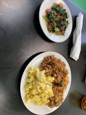 South Africa black eyed peas stew, cabbage, macaroni and cheese