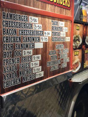 The menu. All meats are $1.