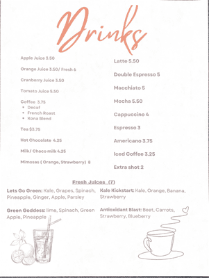 Breakfast drink menu