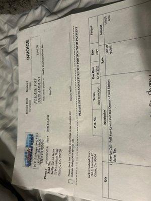 Copy of the invoice