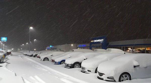 Snow covered Chevy's on display just waiting for that special day!!