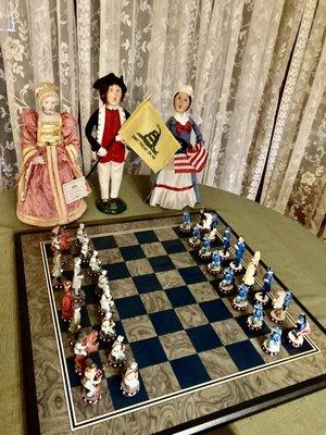 A Civil War-themed chess board in the game room.