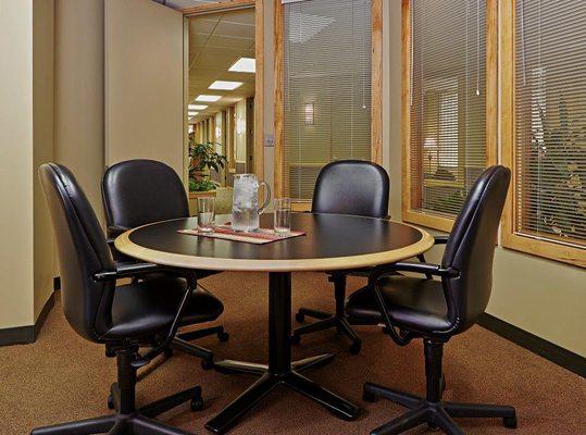 Our Small Conference Room seats 4-6 comfortably and has a white board to help with the creative juices!