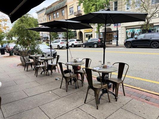 Outdoor dining on the sidewalk. They have a fresh water bowl for our four-legged friends! Too chilly for me today to try it.