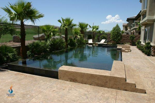 Award- winning Pool designed and constructed by Paragon Pools Las Vegas. Image copyright -all rights reserved.