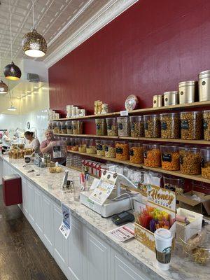 Look at all the snacks and helpful staff!