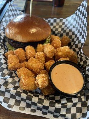 Veggie Burger with extra tater tots