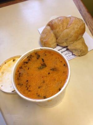 Risotto red pepper soup and a fresh croissant $4