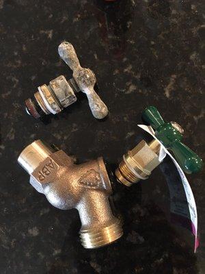 Old and new replacement spigot core.