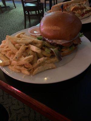 Eddie burger with garlic fries