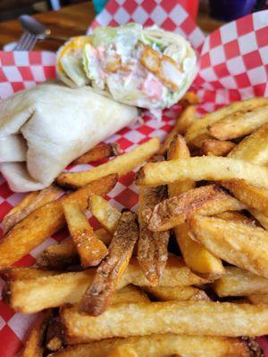 Crispy Chicken Wrap and fries