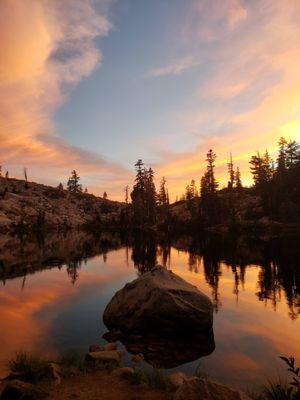 Backpacking, Alpine lake reflection