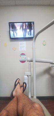 Watching TV, relaxing during my procedure.