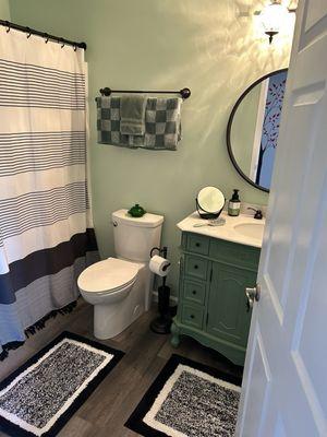 Bathroom addition in our home built in garage with access inside the house.