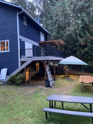 Framed and surfaced this beautiful two level deck. Installed all railings.