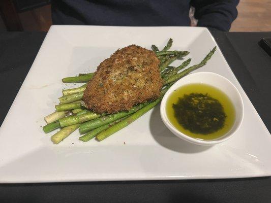 Grouper with asparagus and pesto sauce