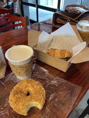 Crunchy Cake Crumble, Ham and Cheese Croissant, Chai Latte