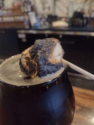 Close up of the toasted marshmallow that comes with the Almighty Imperial Stout