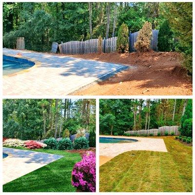 Landscape sod and planting design before and after project completion.